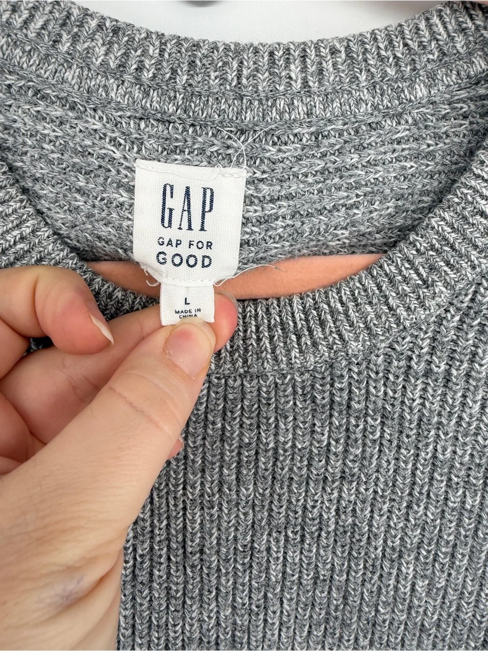 Normalcore Preppy Quiet LuxuryGap For Good Grey Ribbed Knit Crewneck Sweater SzL